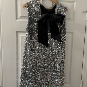 Silver Sequin Dress with Back Black Bow